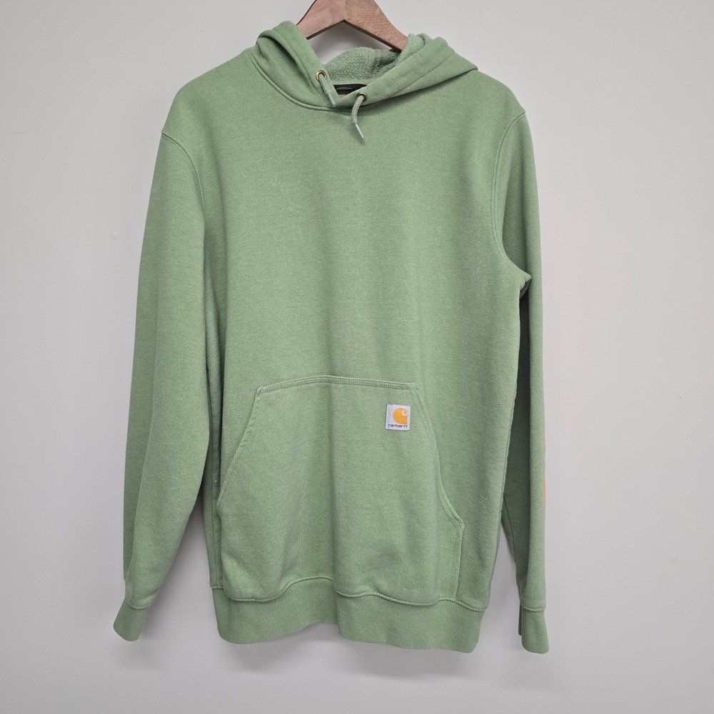 Carhartt‎ Loose Fit Hoodie Mens Medium Green Sleeve Logo Graphic Workwear K288